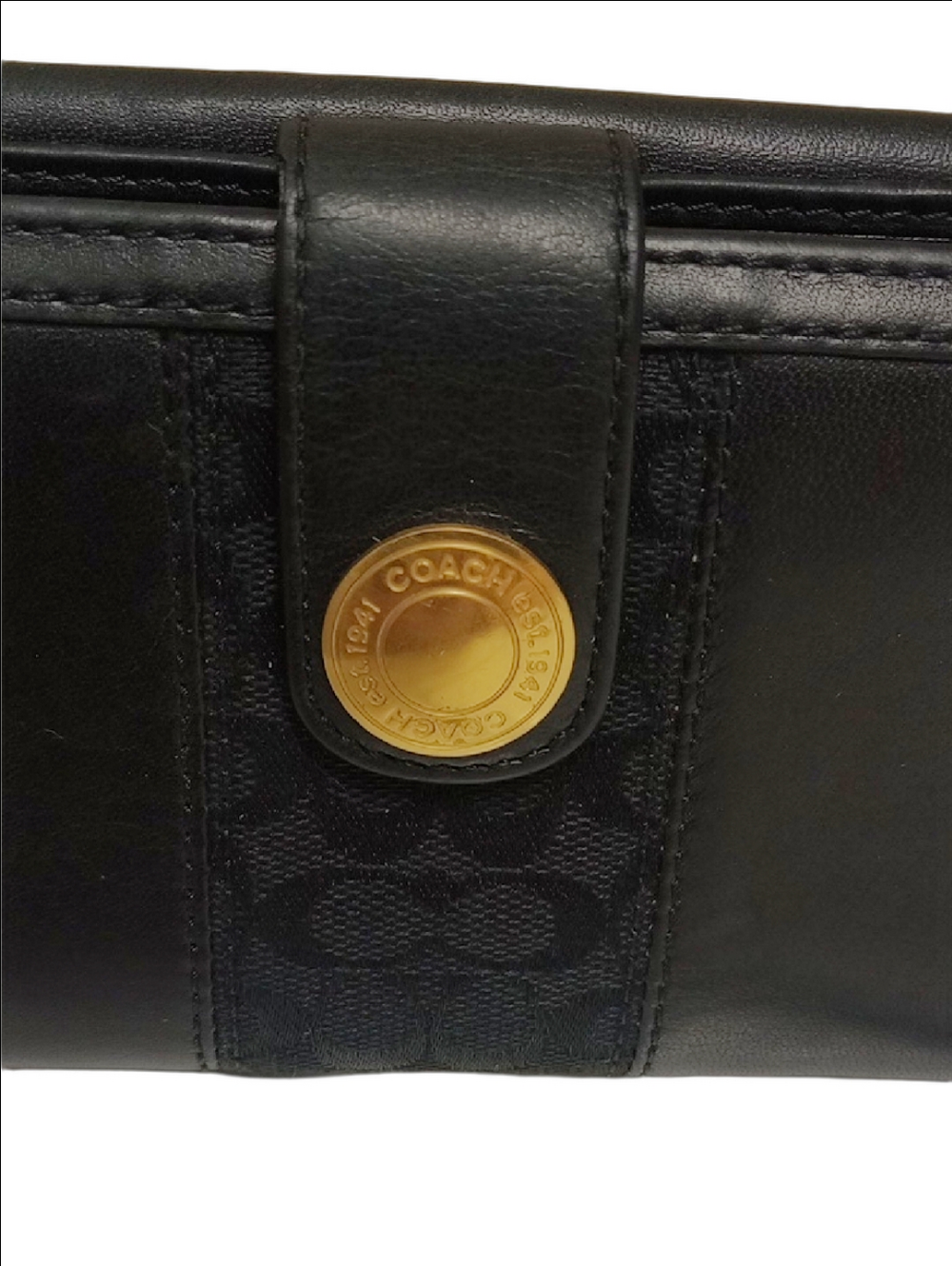 COACH VINTAGE 90'S EARLY Y2K BLACK LEATHER TWO SIDED MONOGRAM WALLET - Picture 2 of 14